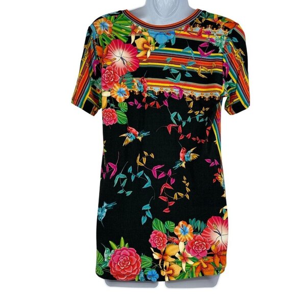 Johnny Was Andra Short Sleeve V Neck Swing T-Shirt Multi-Colors Size XXS - Picture 3 of 6